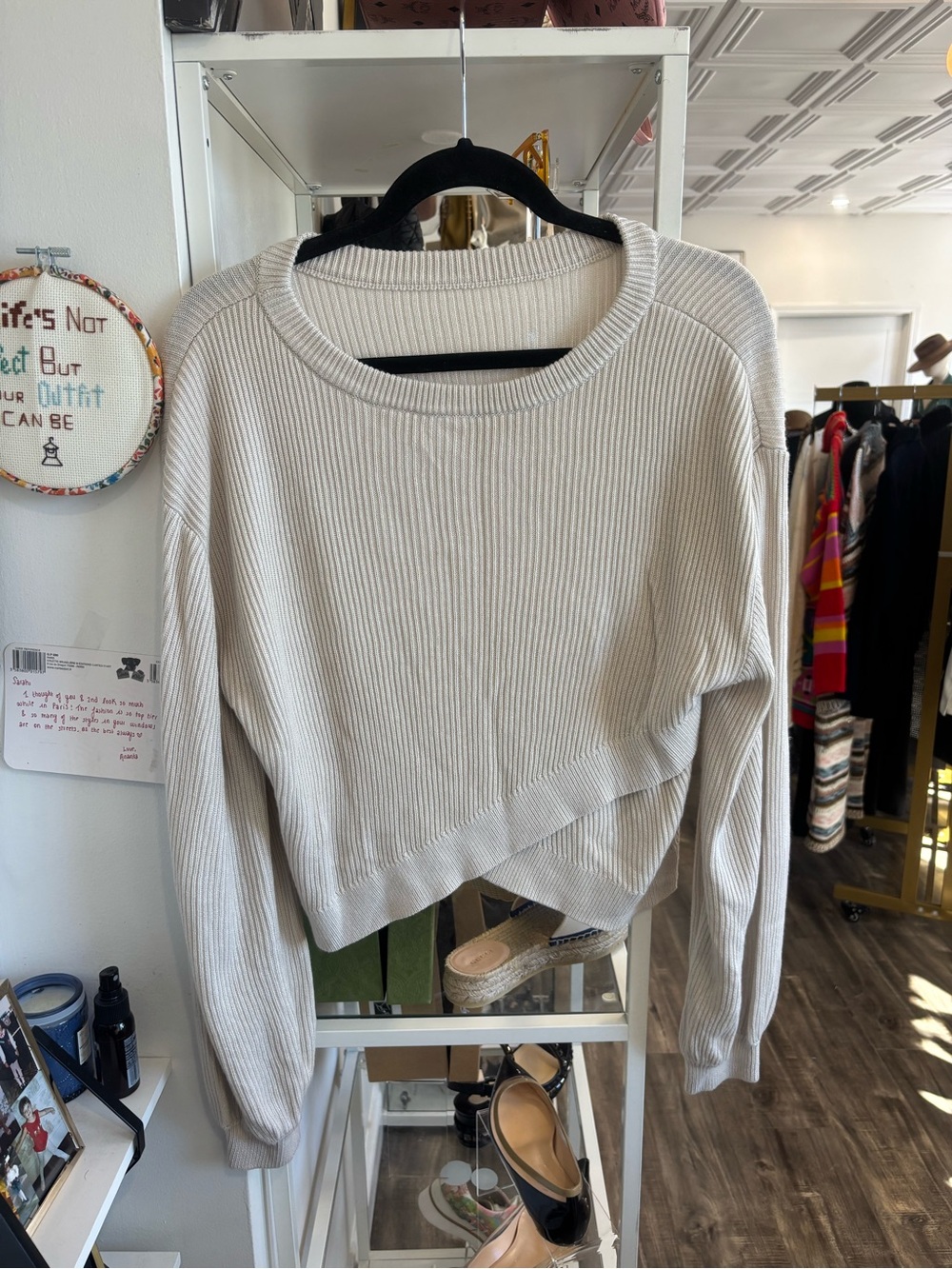 lululemon athletica Ribbed Asymmetrical Crew Sweater in Cream